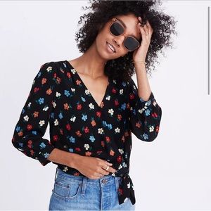 Madewell Black Floral Wrap Top With Colorful Flowers